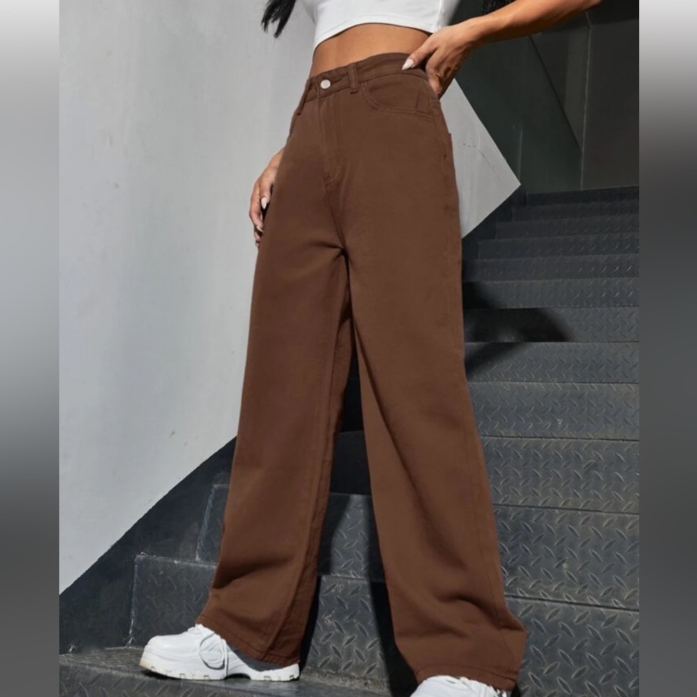 Wide Leg High-Rise Pants in Brown